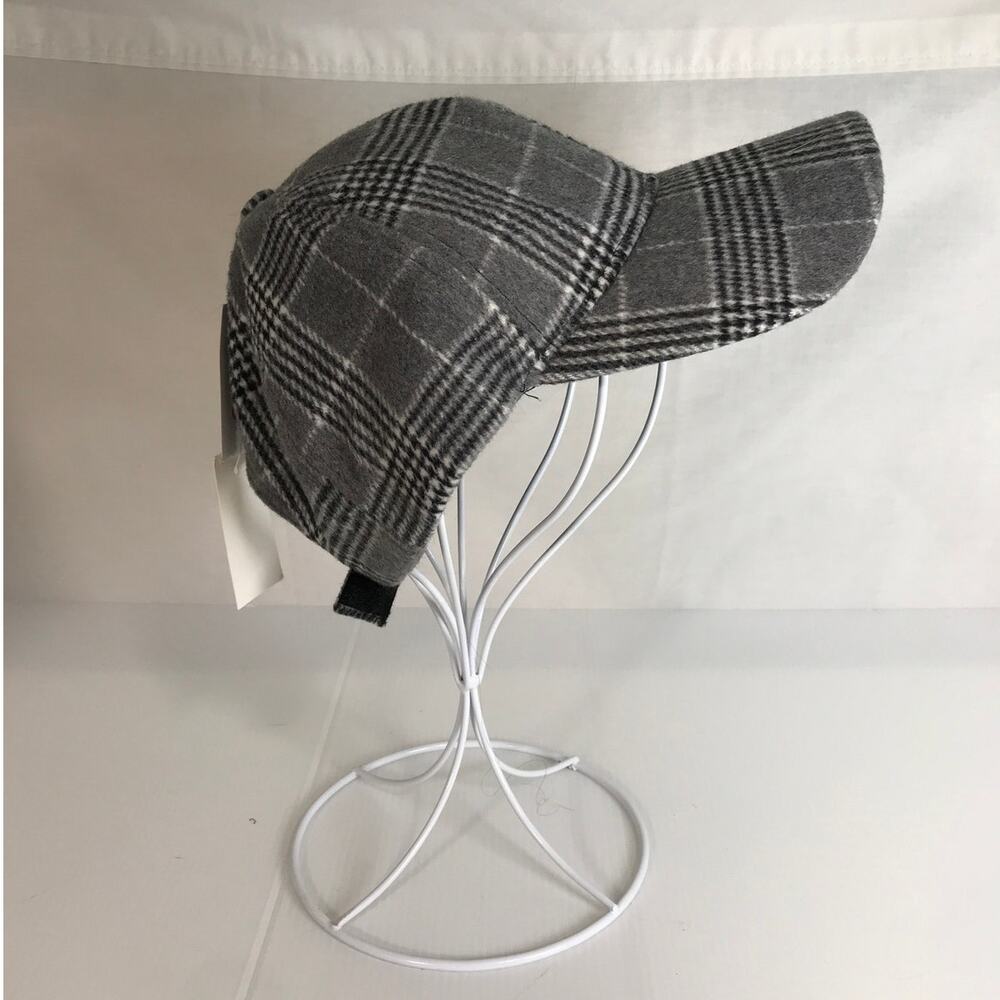 NWT Retro Preppy Gray Black Flannel Plaid Adjustable Baseball Cap